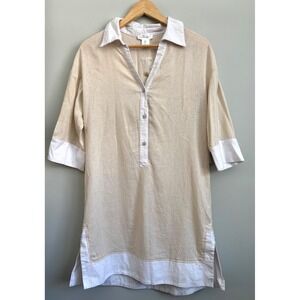 Cynthia Rowley Womens Dress S Beige White Linen Blend